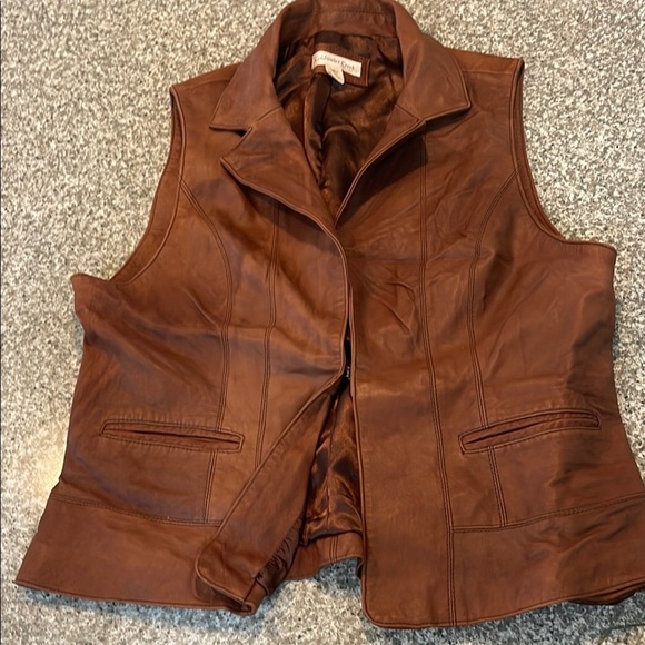 Coldwater Creek Brown Leather Vest - Picture 1 of 6